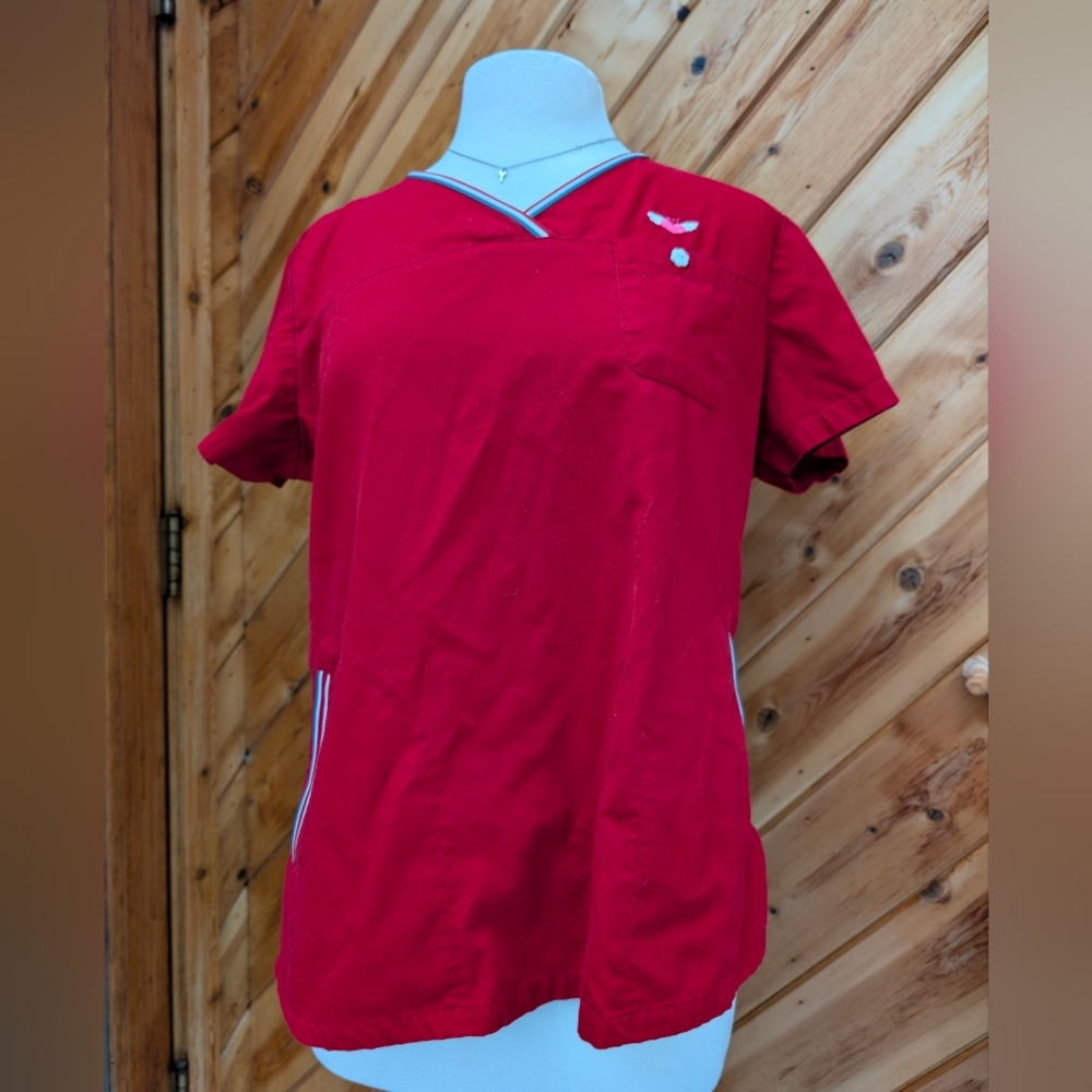 Koi Red Scrub Top